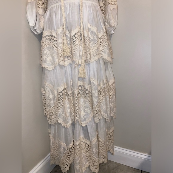 $1,750 ZIMMERMANN Crocheted lace-trimmed tiered ramie-gauze dress in size 1 - Picture 7 of 15